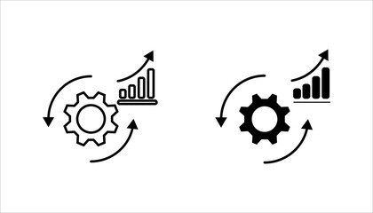 Obraz premium Line icon illustrating business process optimization, automation, and performance growth with a gear, arrows, and upward chart. Suitable for analytics, workflow, strategy, and digital transformation c
