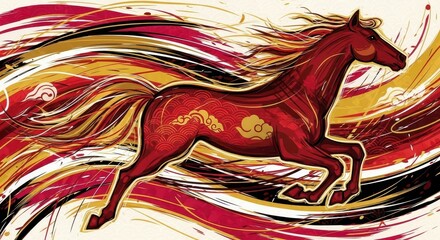 Dynamic Red Horse Illustration