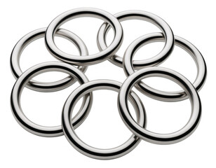Interconnected silver metal rings jewelry isolated on a transparent background