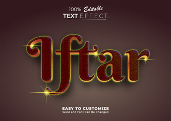 Elegant Iftar Text Effect with Golden Outline and Sparkle Highlights