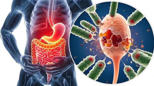 Human Digestive System Under Attack By Pathogenic Bacteria And