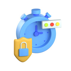 Obraz premium 3D stopwatch icon with status lights and a shield representing an active secure session