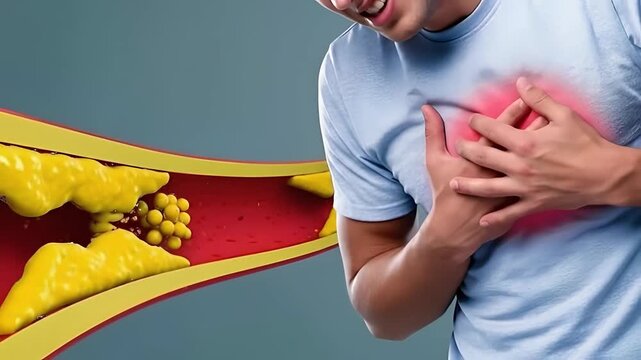 Man Clutching Chest Experiencing Cardiac Pain With Arterial Plaque