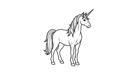 Fototapeta premium Mythical Unicorn Horse Silhouette Line Art Drawing