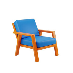 Modern blue armchair with wooden frame