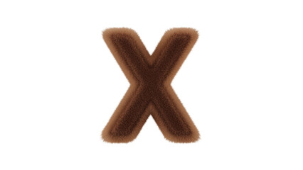 A fluffy, brown capital letter "X" with a fur-like texture floats against a pure black background