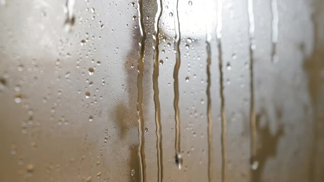 Abstract Steam Texture An artistic, shallow depth of field shot of steam condensation on a smooth glass surface, highlighting the intricate patterns and blurred background.