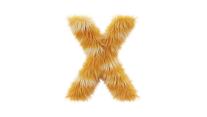 A fluffy, stylized uppercase letter 'X' rendered in a soft, textured material resembling fur. It is isolated on a dark background