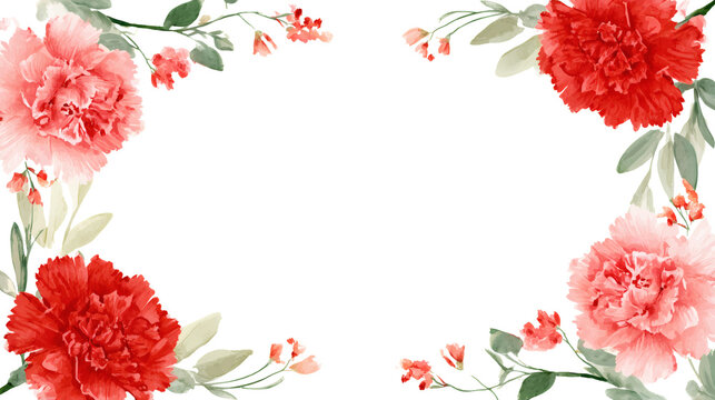 Symmetrical Red and Pink Carnation Floral Frame Border on Transparent Background for Mother's Day Card