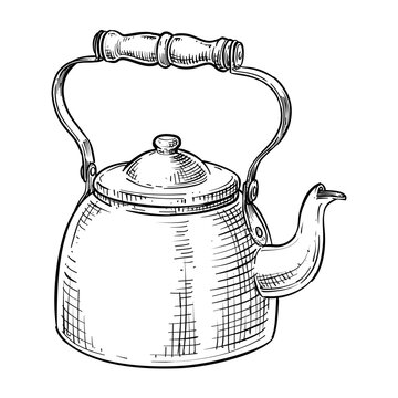 vintage teapot kettle vector hand drawn illustration
