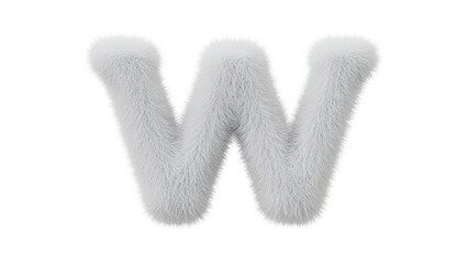 A fluffy, white letter "W" rendered in 3D against a solid black background. The texture mimics soft fur