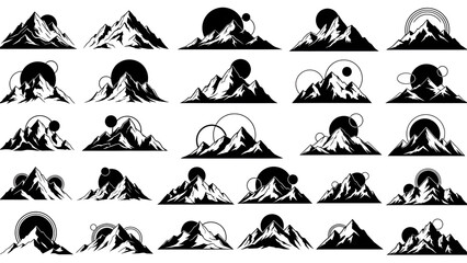 Fototapeta premium Abstract mountain silhouettes with celestial orbits
