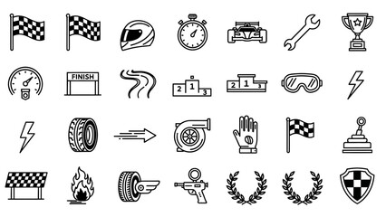 Collection of Black and White Sports Icons.