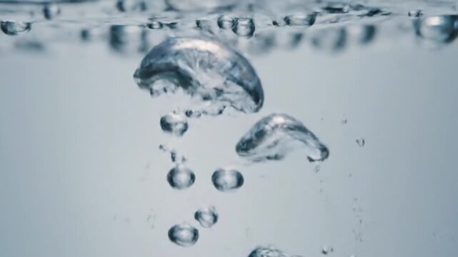 Scientific Micro-Dynamics A clean, objective view of the physical properties and smooth trajectory of air pockets slowly rising in a clear medium, suitable for educational content.