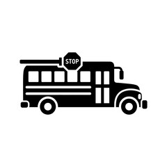 A stark black silhouette depicts a classic yellow school bus with a prominent stop sign conveying safety and transportation silhouette high quality professional