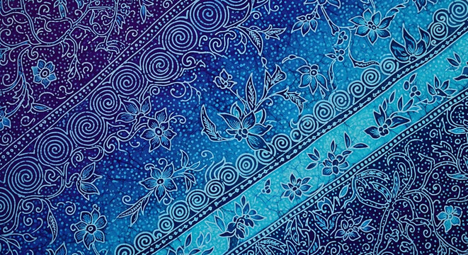 Blue Batik Pattern Background &ndash; Traditional Floral Textile Art and Decorative Abstract Design
