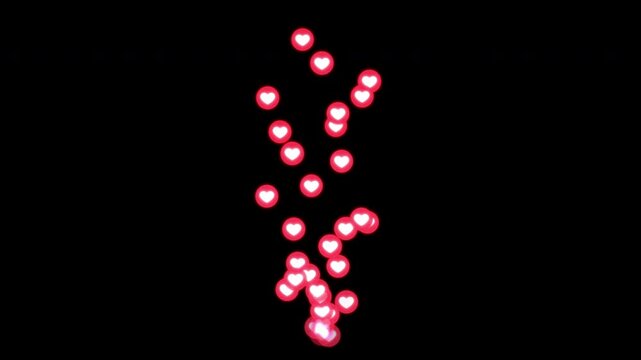 Like fountain fly up. Stream reactions in social media. Follower heart support. Love button emoji motion graphic. Live streaming in instagram, youtube, tiktok twitch reaction template. MOV Alpha 