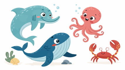 Fototapeta premium Friendly sea creatures play together under the ocean