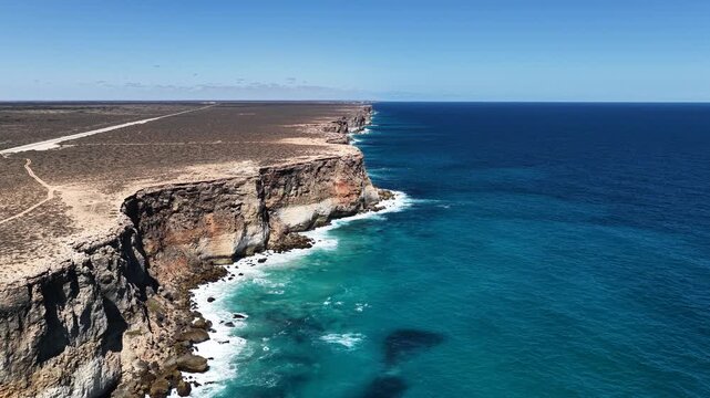 Great Australian Bight, Nullarbor Plain, South Australia &ndash; 4K aerial drone footage of dramatic coastal cliffs, turquoise ocean and rugged wilderness