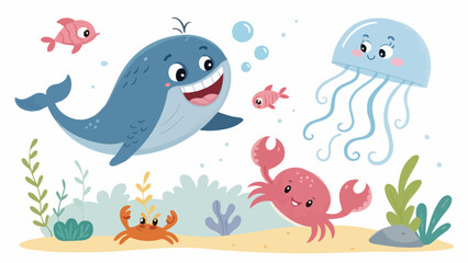 Naklejka premium Friendly sea creatures play together under the ocean