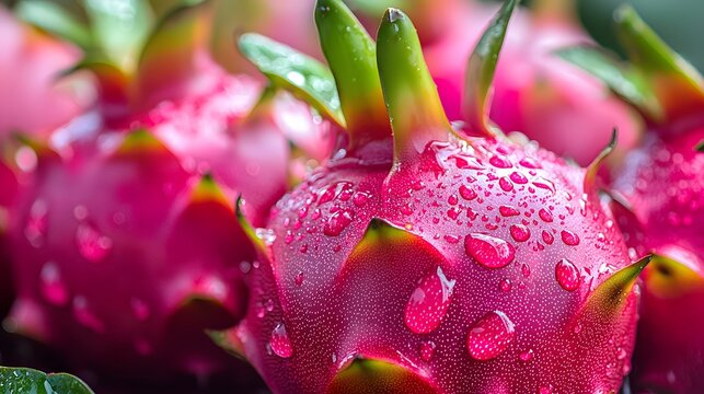 Pitaya dragon fruit fresh dew drops natural exotic fruit picture