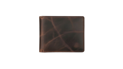 Brown leather wallet with stitched edges on white background