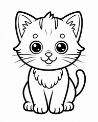 Fototapeta premium Adorable kitten outline drawing with big eyes, sitting, vector illustration