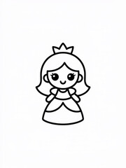 Simple cute princess outline drawing, cartoon style, vector illustration for kids
