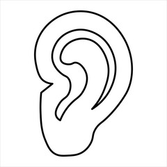 A simple, clean black and white line drawing of a human ear, highlighting its intricate internal structure and outer contours.