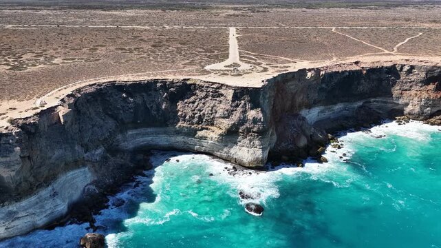 Great Australian Bight, Nullarbor Plain, South Australia &ndash; 4K aerial drone footage of dramatic coastal cliffs, turquoise ocean and rugged wilderness
