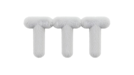 Three fluffy, stylized white letter "T" shapes stand against a black background, suggesting texture and softness