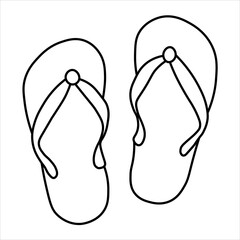 Simple black and white outline drawing of a pair of flip-flops, perfect for summer and beach themes.