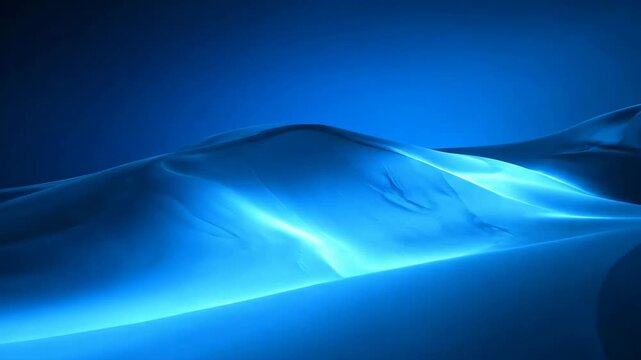 Abstract blue landscape with smooth, flowing shapes and a dark, y foreground element.