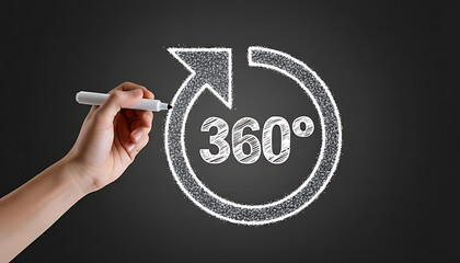Hand drawing 360 degrees symbol with white marker on blackboard