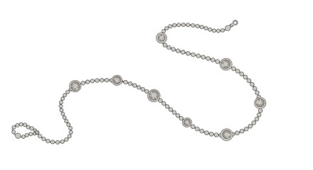 Elegant rhinestone chain elegantly draped and isolated against a pristine white background, showcasing shimmering details and delicate craftsmanship