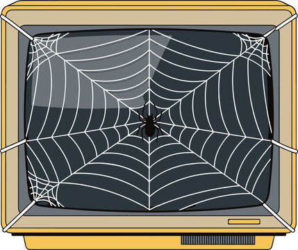Vintage TV with Spider Web
