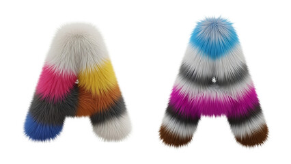 Two capital letters, each rendered with soft fur textures in a variety of vibrant colors against a black backdrop