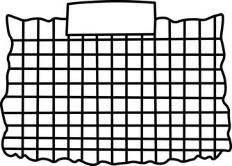 Fototapeta premium A simple black and white line art illustration of a rectangular grid pattern with a wavy, torn edge and a small tab at the top.