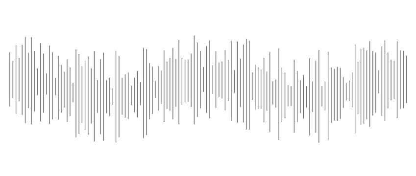 Signal detection concept. Black abstract equalizer shape design. Audio radio or seismic visualization. Digital voice assistant pattern. Vector song track sample player. Linear music sound wave element