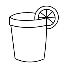 Simple black and white line art drawing of a glass with a lemon slice, perfect for beverage illustrations or icons.