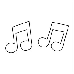 Simple black and white outline illustration of two musical notes, representing melody and sound.