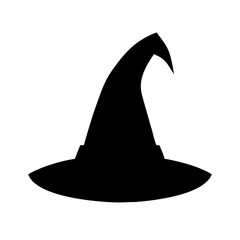 Fototapeta premium Black Witch Hat and Magic Broomstick Silhouette Vector Icon