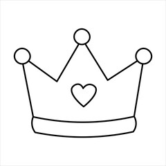 A simple black and white outline drawing of a crown with a heart in the center, suitable for coloring pages or clip art.