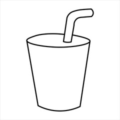 Simple black and white line drawing of a beverage cup with a bent straw, an iconic representation of a drink container.