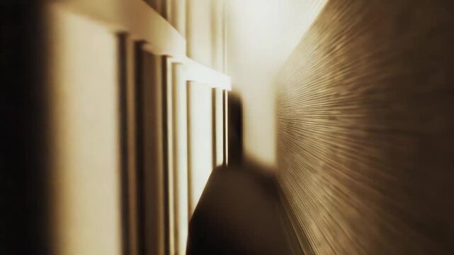Blurred sepia toned abstract corridor creating a dynamic sense of motion, progress, and discovery, representing exploration of information and rapid advancement into the unknown