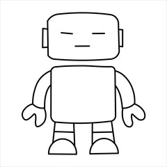 A simple, stylized black and white line drawing of a cartoon robot with a rectangular head and body, and stubby limbs.