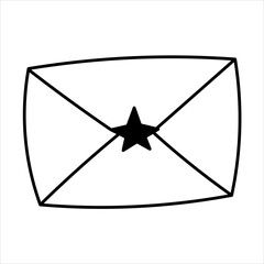 A simple black and white line drawing of an envelope with a star in the center.