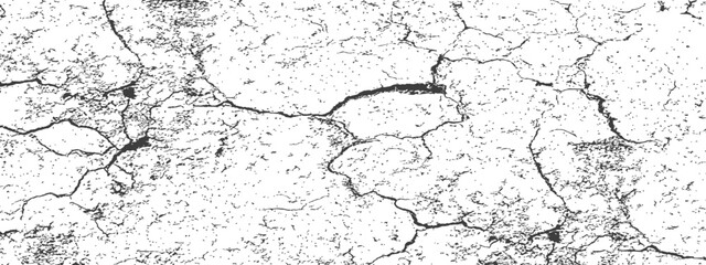 Distressed cracked texture vector grunge overlay Black and white abstract background with vintage damage effect