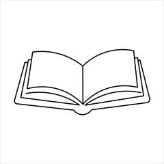 A simple black and white line drawing of an open book, symbolizing knowledge and learning.