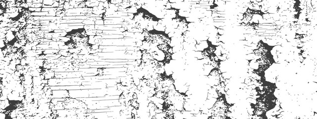 Black and white distressed cracked peeling paint grunge overlay texture vector background illustration